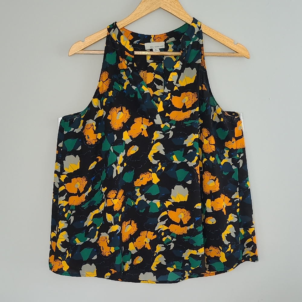 Green and Orange Boxy Tank Top with Floral Design